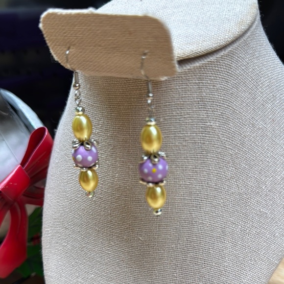 Purple and Gold Beaded Earrings 2/$22 - Picture 4 of 4